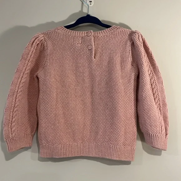 BABY GAP 18-24mo Toddler Girl Cable Knit Sweater Hearts Pale Pink Cotton EUC - Picture 7 of 8